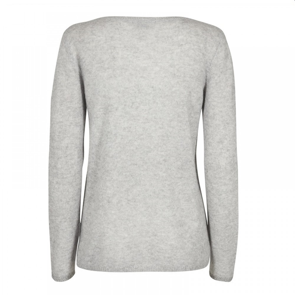 Mos Mosh strikbluse - Sophia O-neck Cashmere, Grey Melange
