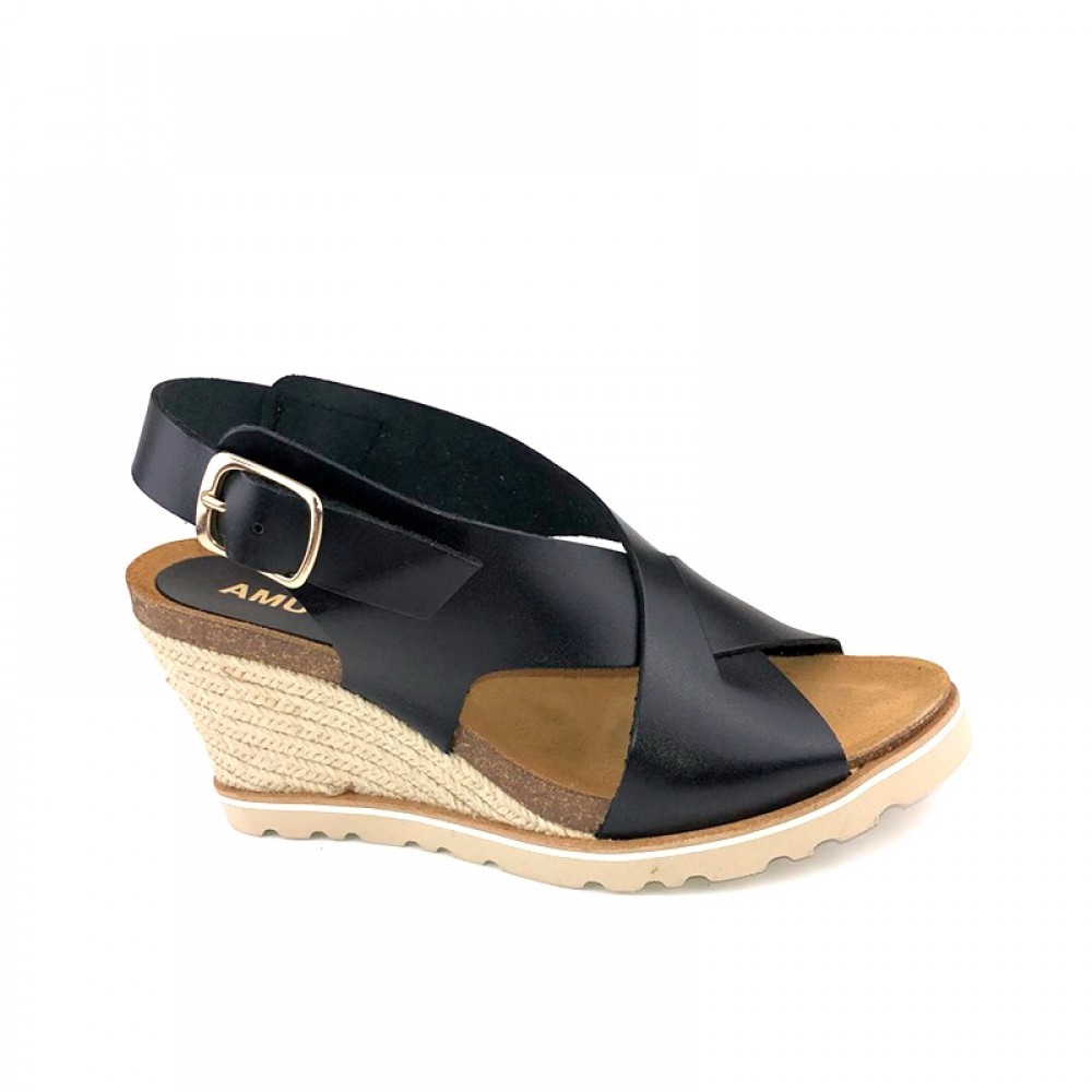 AMUST sandal - Lea High Wedge Sandal, Black