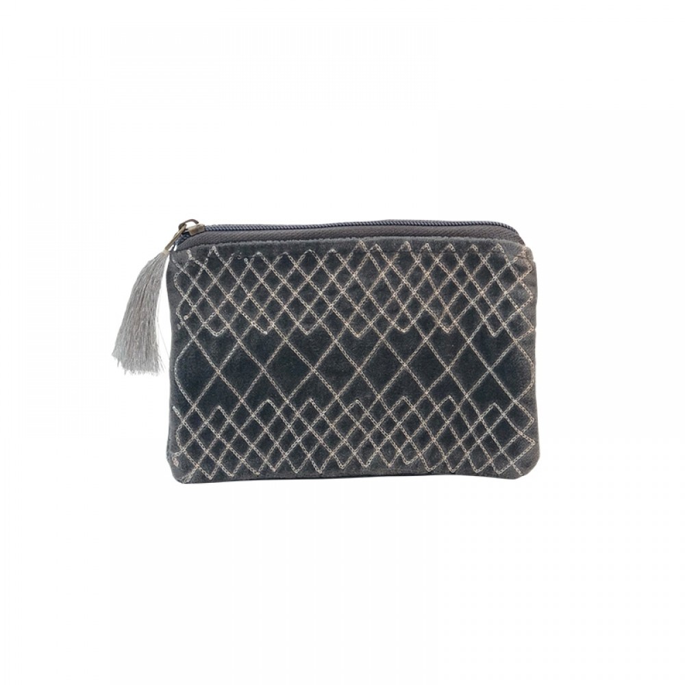 Black Colour pung - AMBER Velvet Small, Grey