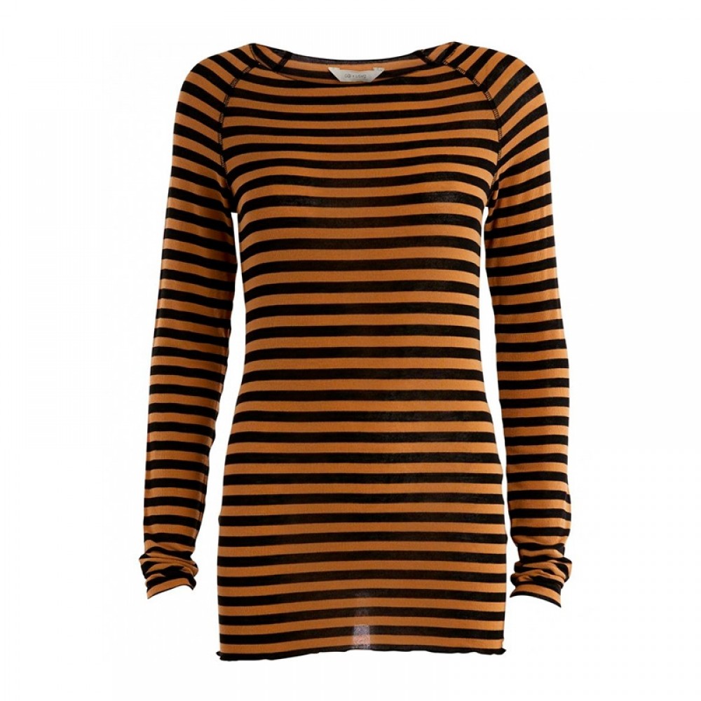 Gai + Lisva bluse - Amalie Medium Stripe, Brown Sugar / Black