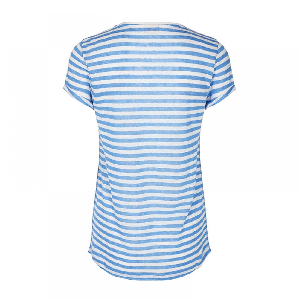Mos Mosh bluse - Kenia Flower Stripe Tee, Ultramarine