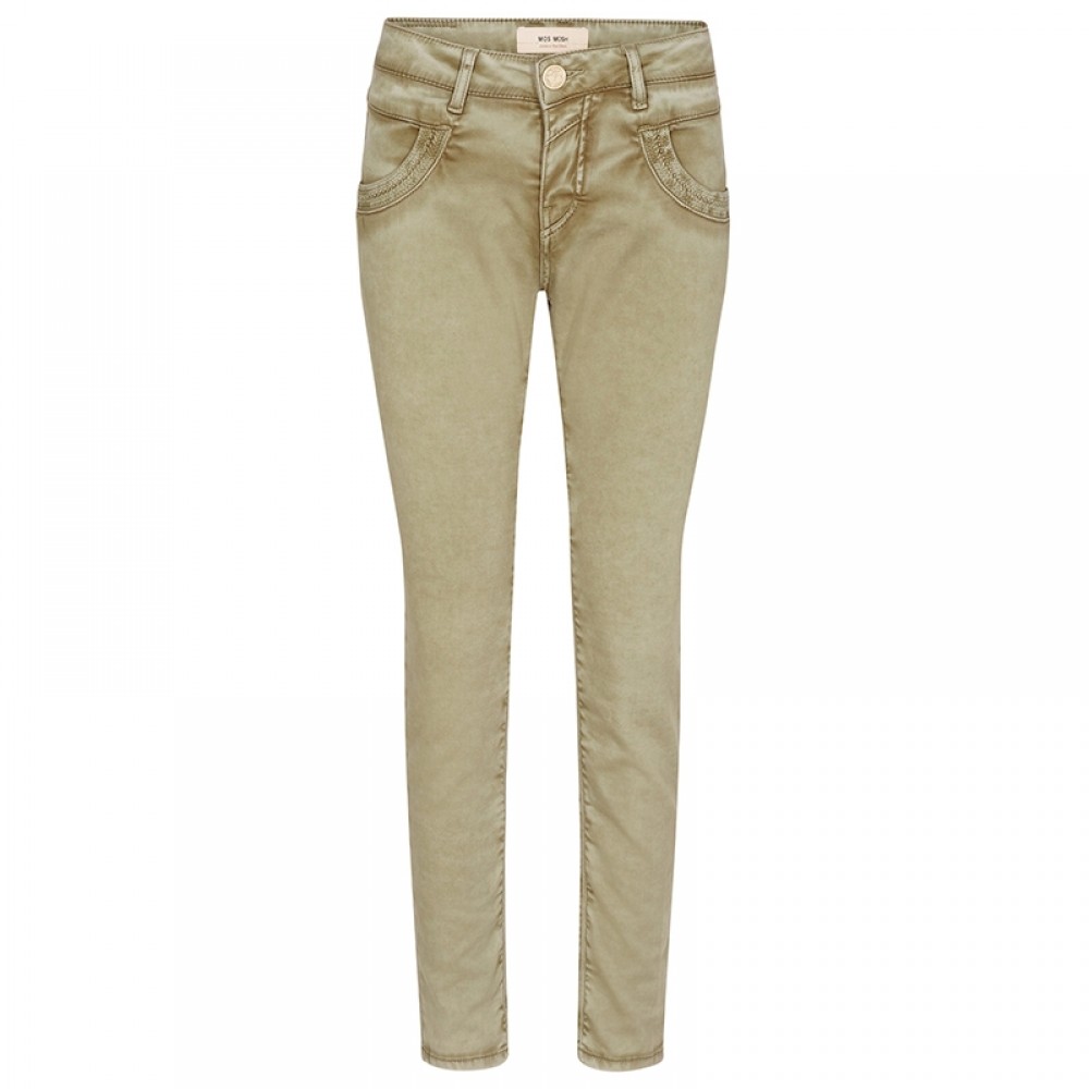 Mos Mosh bukser - Naomi Embroidery Soft Pant, Sage Green