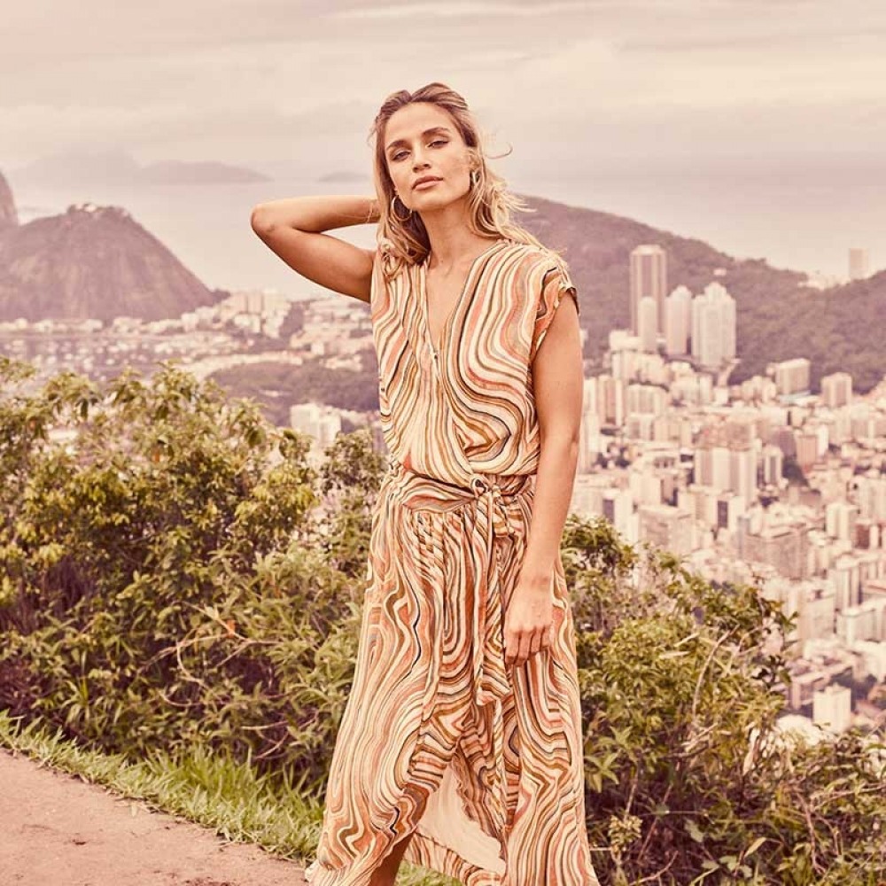 Mos Mosh kjole - Alexa Swirl Dress, Sun Orange Printed