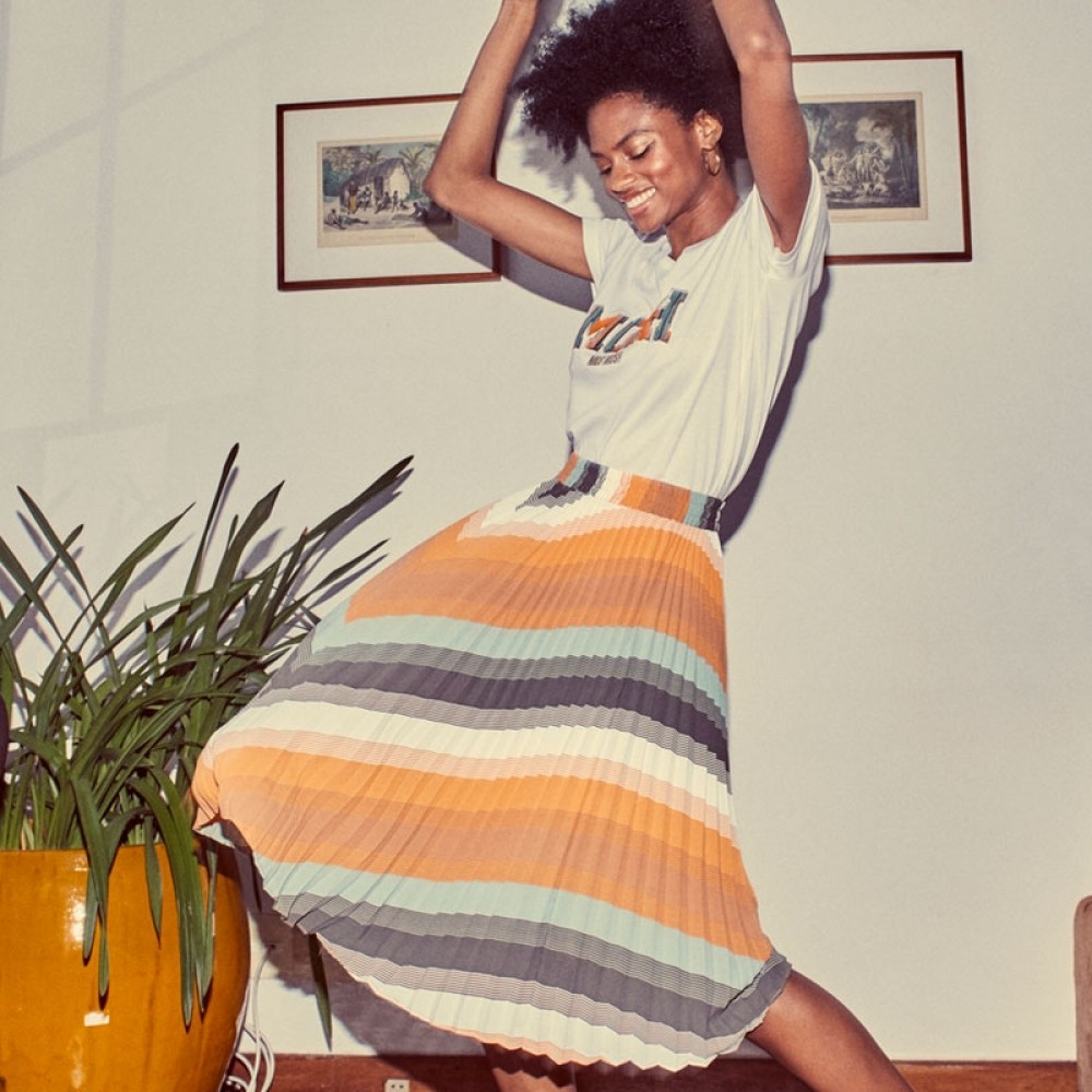 Mos Mosh nederdel - Plissé Bella Skirt, Sun Orange Stripe 