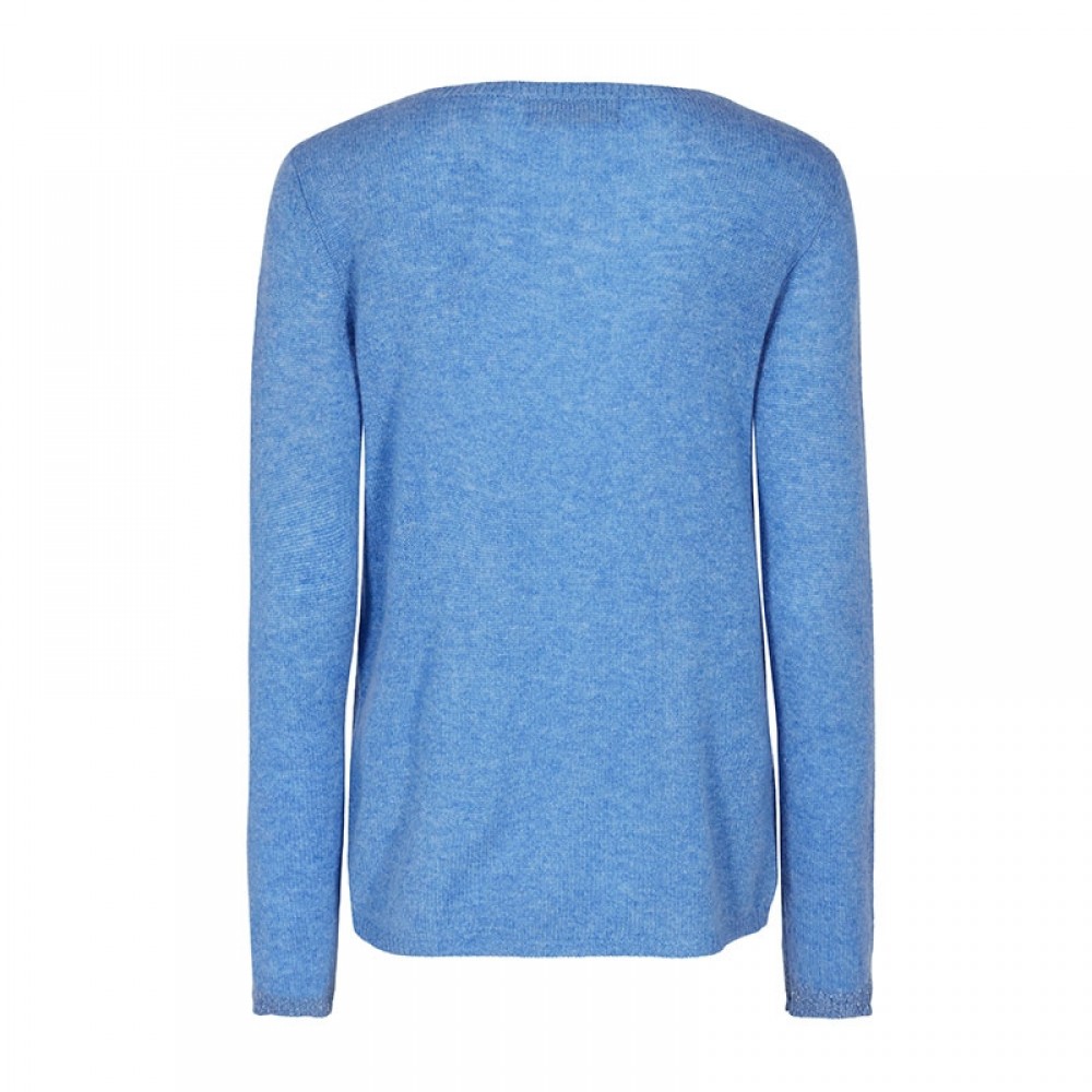 Mos Mosh strikbluse - Sophia O-neck Cashmere, Ultramarine 