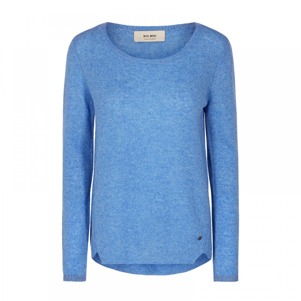 Mos Mosh strikbluse - Sophia O-neck Cashmere, Ultramarine 