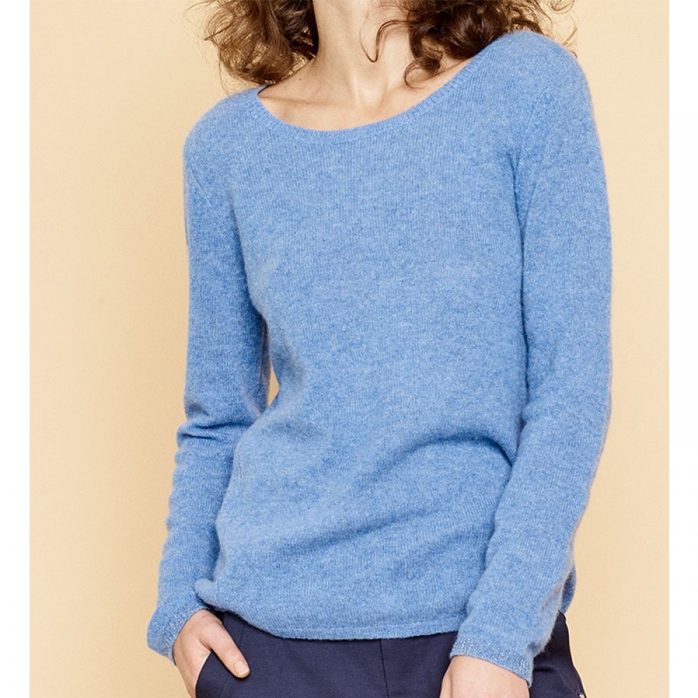 Mos Mosh strikbluse - Sophia O-neck Cashmere, Ultramarine 