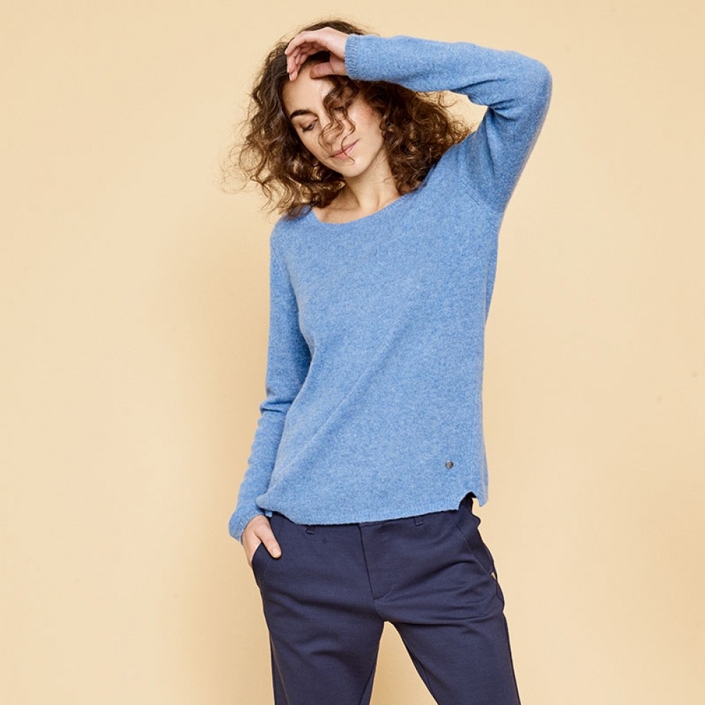 Mos Mosh strikbluse - Sophia O-neck Cashmere, Ultramarine 