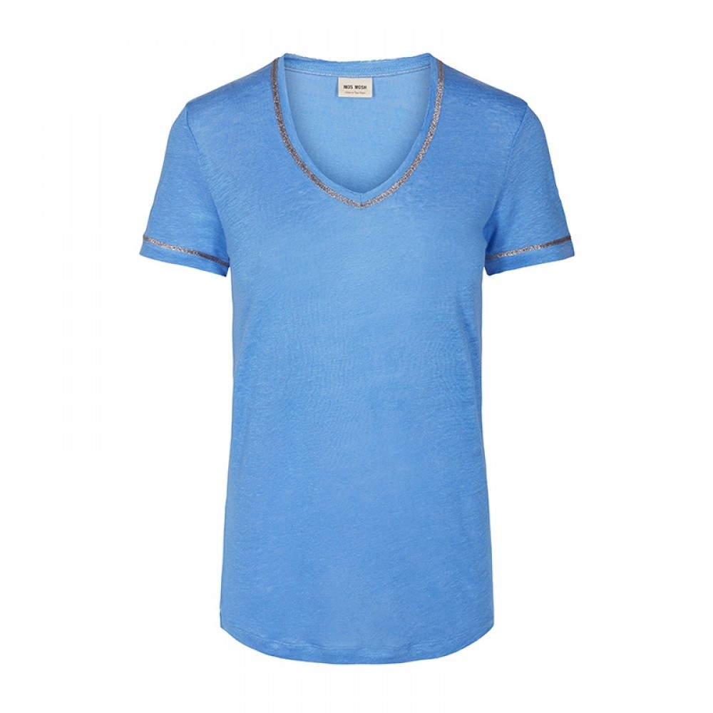 Mos Mosh bluse - Gina V-neck Tee, Ultramarine