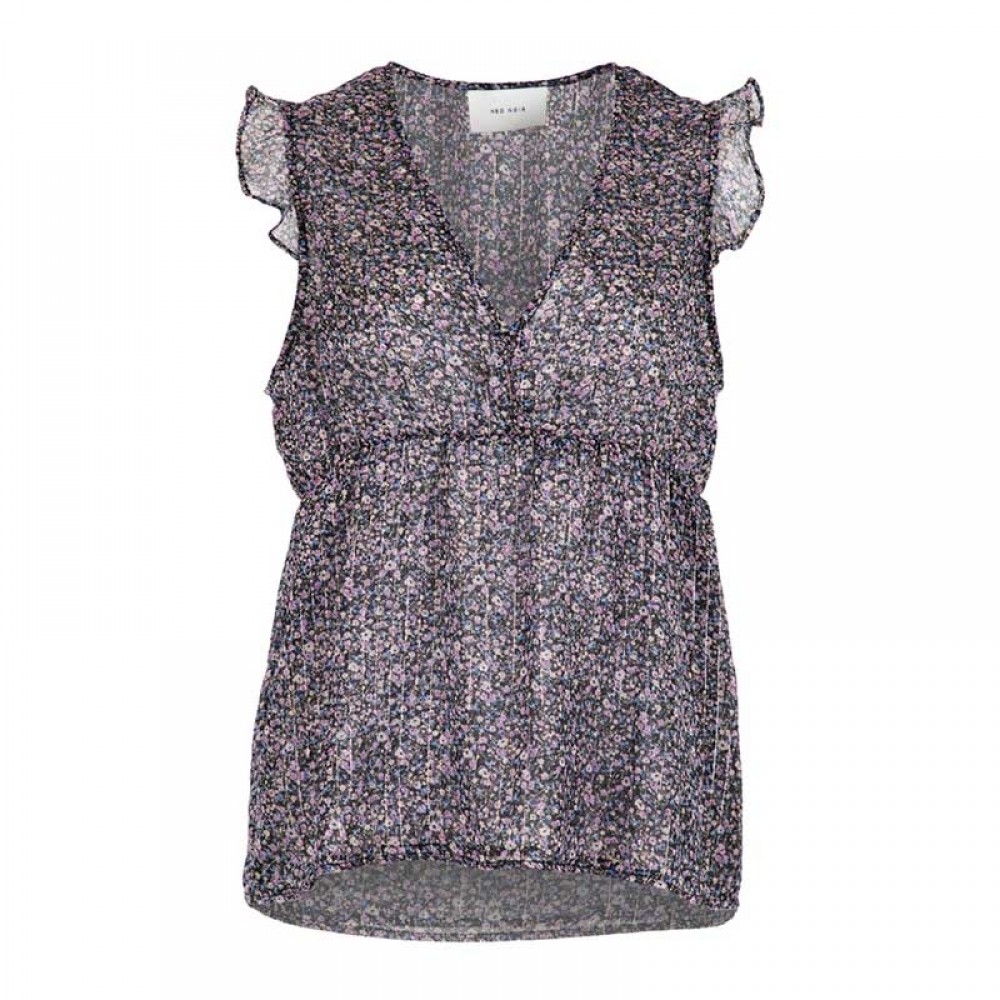 Neo Noir bluse - Sika Printed Top, Purple Flower