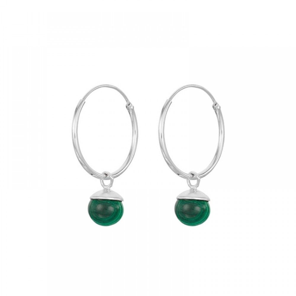 Pernille Corydon øreringe - Malachite Hoops, Sølv 