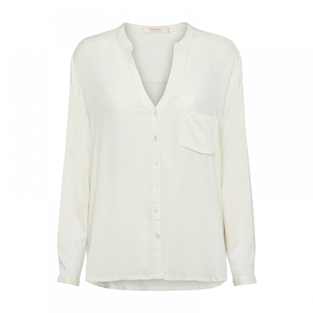 Rabens Saloner bluse - Etna Herringbone Classic Shirt, Milk