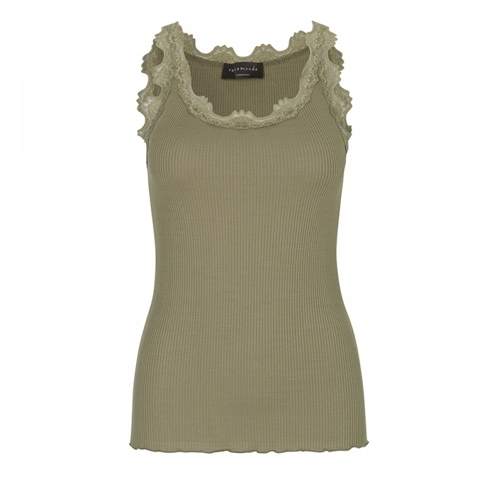 Rosemunde, silk top regular w/vintage lace, Burnt Olive