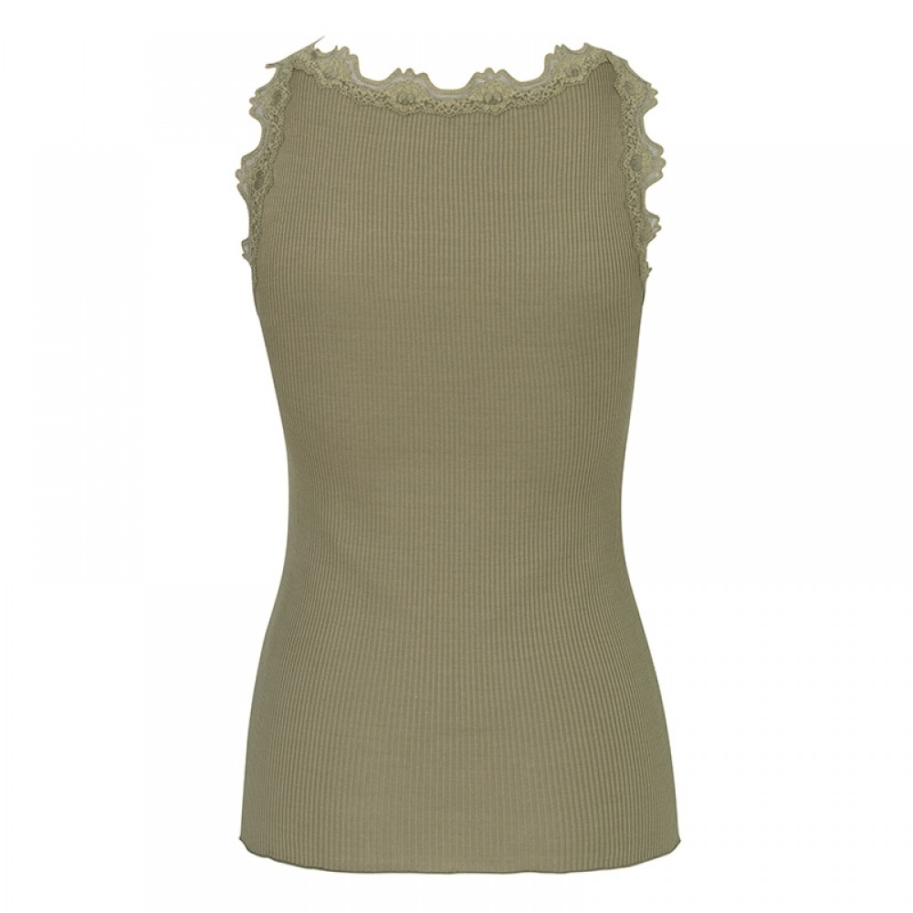 Rosemunde, silk top regular w/vintage lace, Burnt Olive