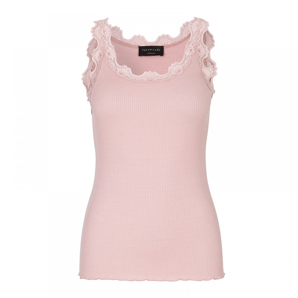 Rosemunde - Silk top regular w/vintage lace, Zephyr Rose