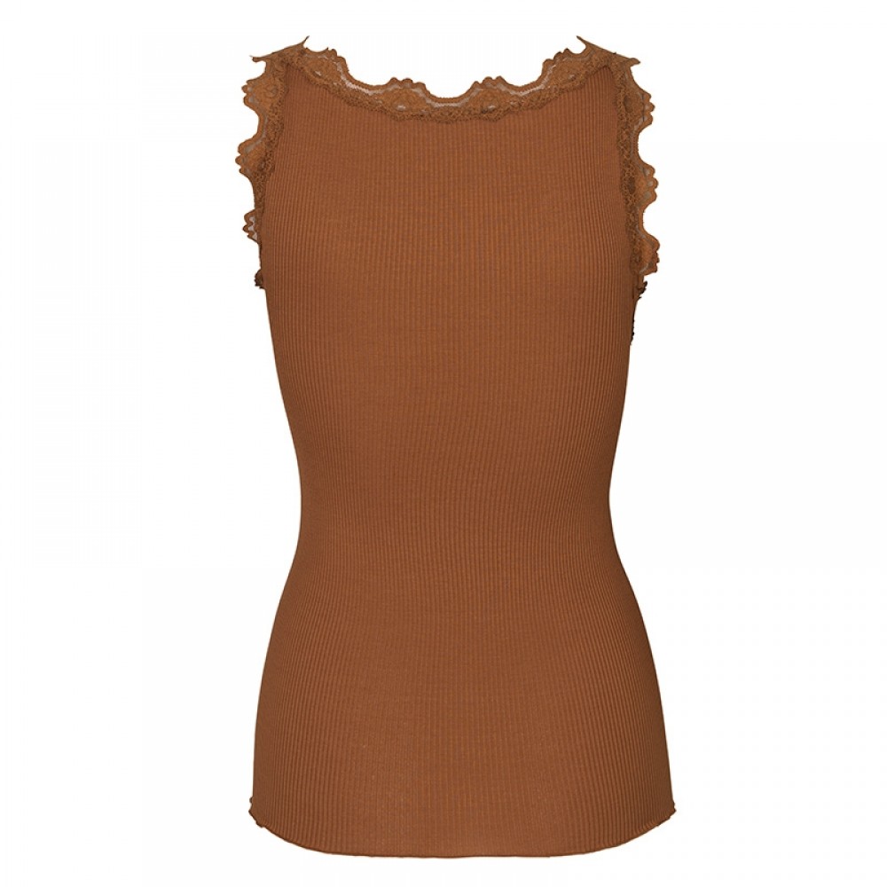 Rosemunde - Silk top regular w/vintage lace, Mocha