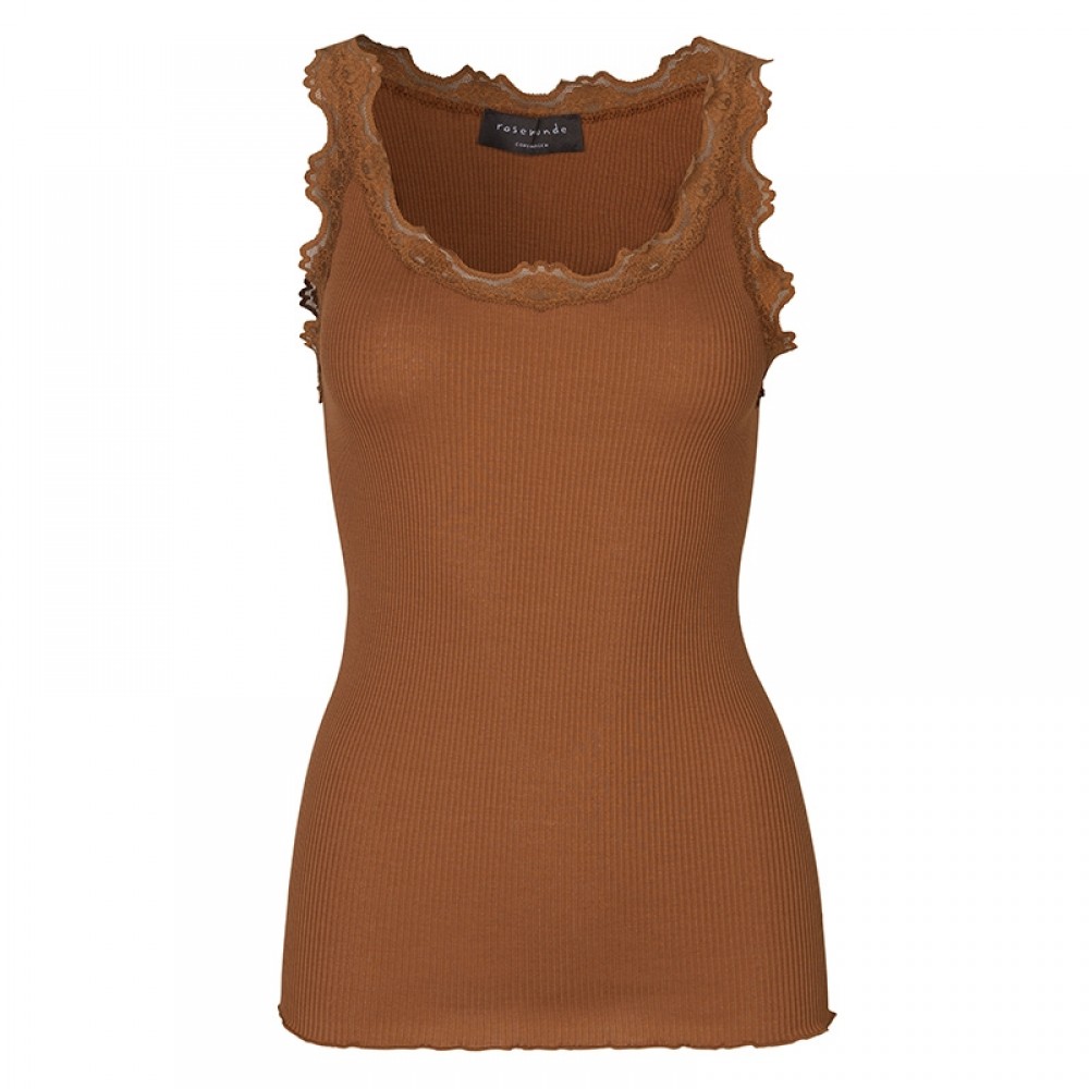 Rosemunde - Silk top regular w/vintage lace, Mocha