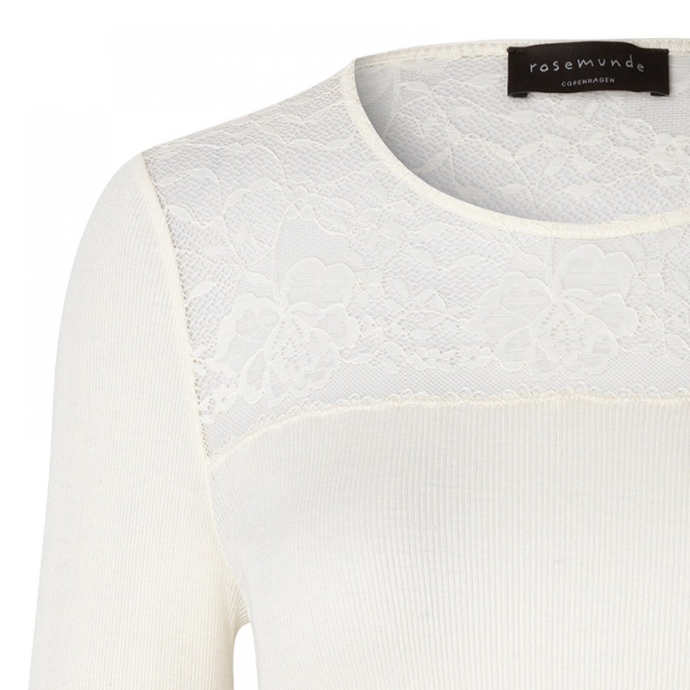 Rosemunde bluse - Silk T-shirt LS With Lace, Ivory