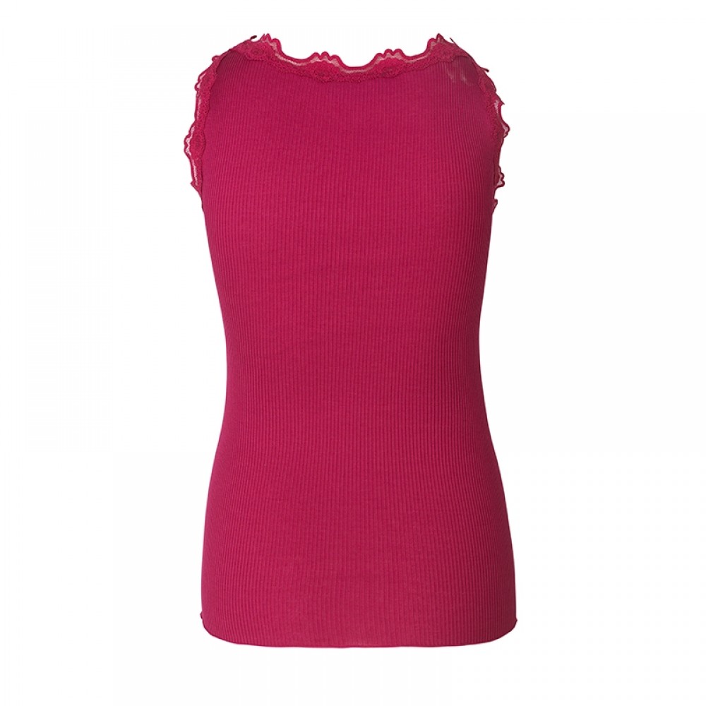 Rosemunde - Silk top regular w/vintage lace, Rasberry Red