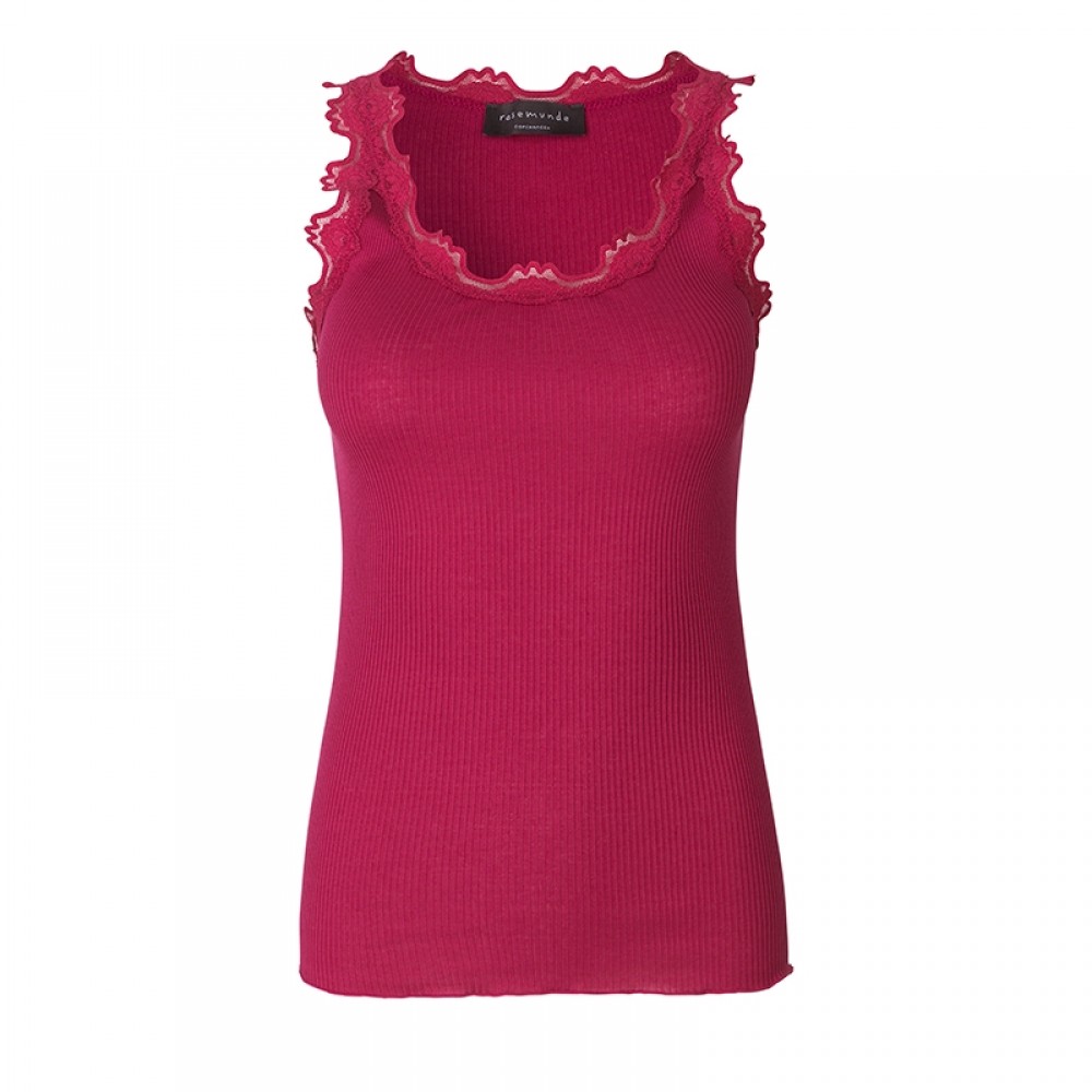 Rosemunde - Silk top regular w/vintage lace, Rasberry Red