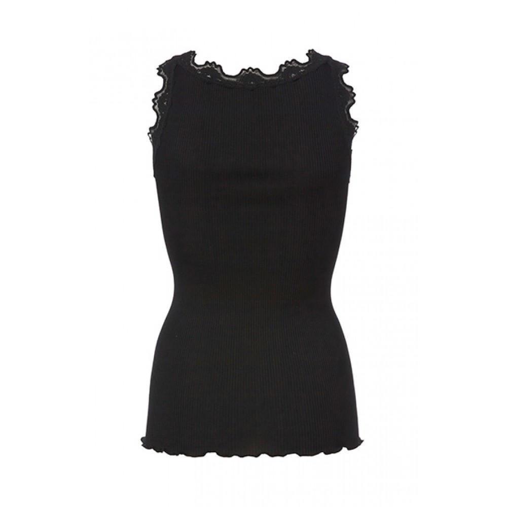 Rosemunde - Silk top regular w/vintage lace, Black
