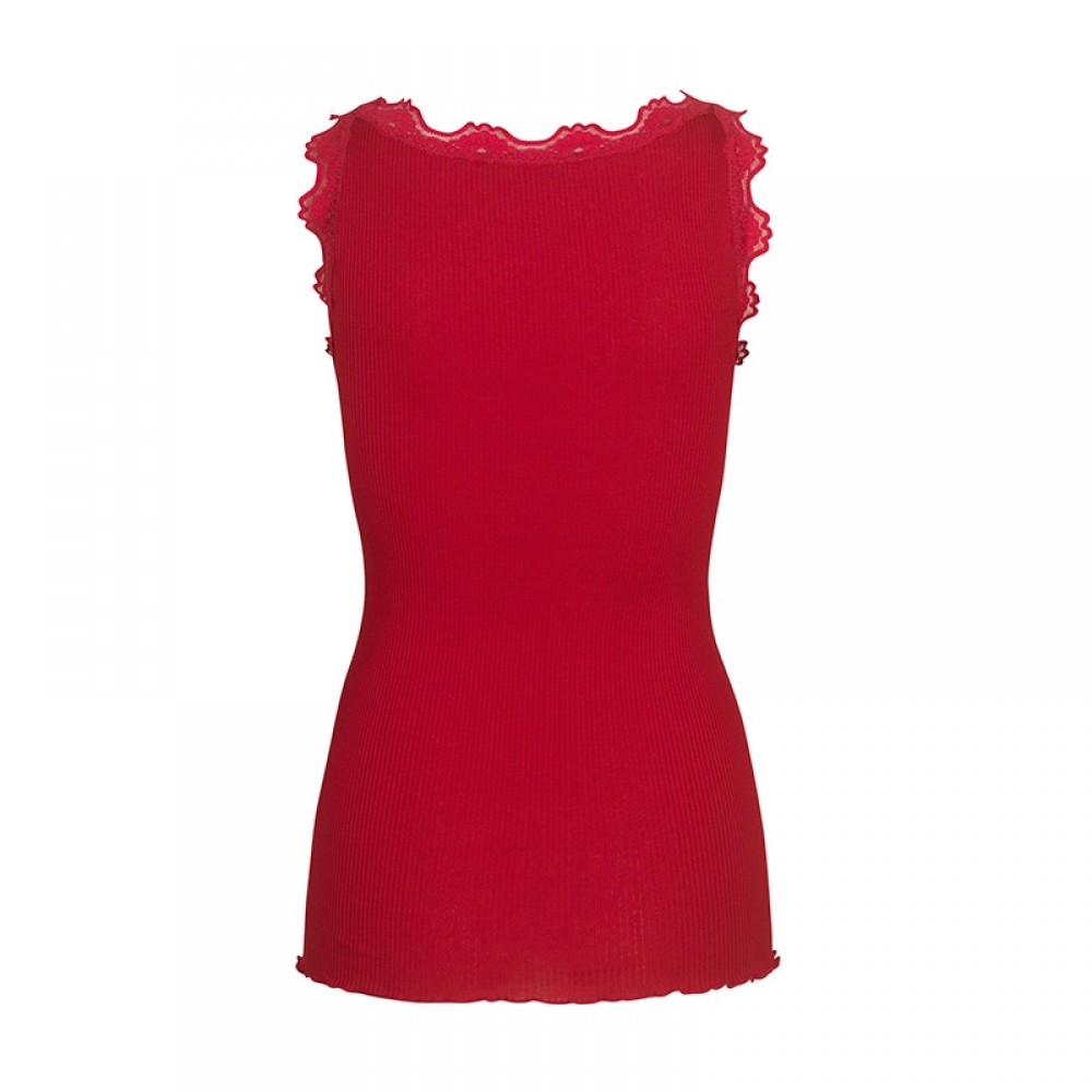Rosemunde, silk top regular w/vintage lace, Deep Red