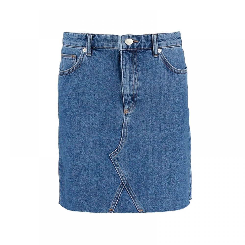 WHY7 nederdel - EMMA NW Raw Skirt, Mid Blue