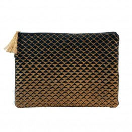 Black Colour pung - AMBER Velvet Large, Gold Grey