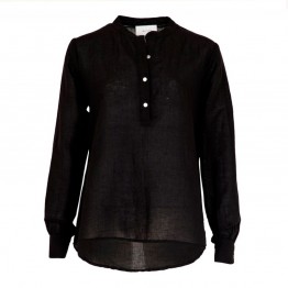 Neo Noir hør-skjortebluse - Juliette Linen Shirt, Black