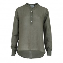 Neo Noir hør-skjortebluse - Juliette Linen Shirt, Army 