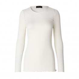 Rosemunde bluse - Silk T-shirt LS With Lace, Ivory