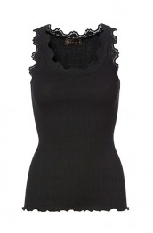 Rosemunde - Silk top regular w/vintage lace, Black