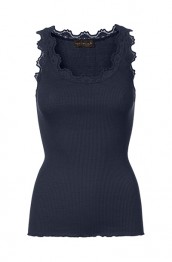 Rosemunde - Silk top regular w/vintage lace, Navy 