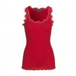 Rosemunde, silk top regular w/vintage lace, Deep Red